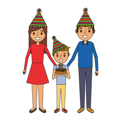 family parents and child holding birthday cake celebration vector illustration