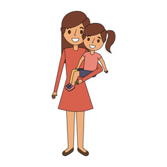 mom carrying her little daughter vector illustration