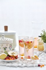 Fruit and berry drink. Cold fragrant tea. Lemonade
