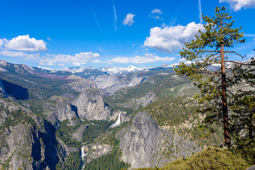 View Vernal and Nevada Falls from the Glacier Point in the Yosemite National Park, California, USA