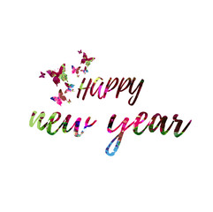 Happy New Year colorful handwritten inscription isolated. Happy New Year calligraphy vector illustration. Happy New Year phrase lettering
