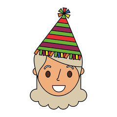elderly face grandmother female character with party hat vector illustration