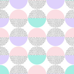 Vector seamless retro memphis pattern with round geometric elements. Trendy geometry in hipster style. Suitable for posters, covers, prints.
