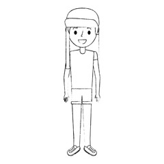 young girl kid character standing cartoon vector illustration