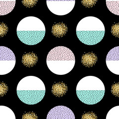 Vector seamless retro memphis pattern with round geometric elements. Trendy geometry in hipster style. Suitable for posters, covers, prints.