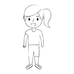 young girl kid character standing cartoon vector illustration