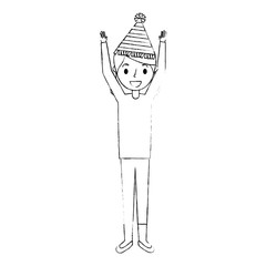 elderly woman grandma with party hat and arms up vector illustration