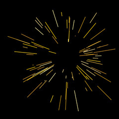 Gold fireworks Radiating from the center of thin beams, lines. Vector illustration.