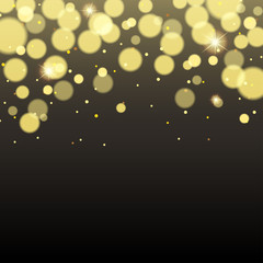 Dark background with golden bokeh lights and sparkles