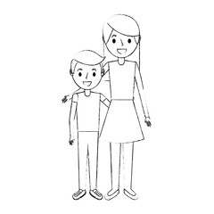 mom embracing her boy son happy vector illustration