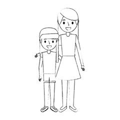 mom embracing with her daughter standing vector illustration