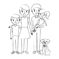 family together parents with daughter son and dog vector illustration