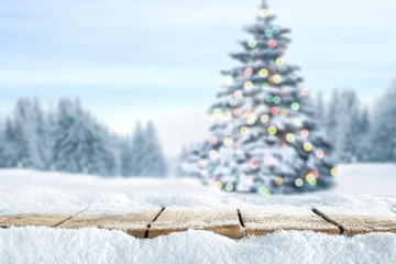 table background and winter landscape 