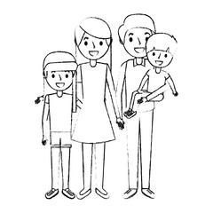 happy family standing together parents and childs vector illustration sketch