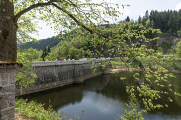 Fototapeta na wymiar Old dam of the Elbe Reservoir near Spindleruv mlyn, Czech Republic