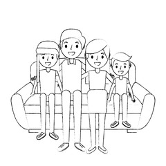 happy family sitting together in the sofa vector illustration sketch