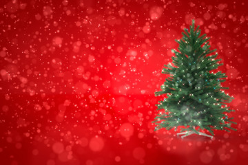 Christmas tree on red background with snow. 3D Render