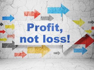 Finance concept:  arrow with Profit, Not Loss! on grunge textured concrete wall background, 3D rendering