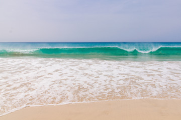 Fototapeta na wymiar Atlantic Ocean waves crashing on Santa Monica Beach, Boa Vista, Cape Verde