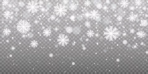 Foto op Aluminium Falling snow on a transparent background. Vector illustration 10 EPS. Abstract snowflake background. Fall of snow. © exvanesko