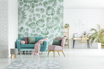 Pink armchair in iving room