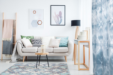 Blue curtain in living room