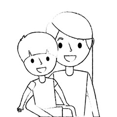 portrait mother carrying her little son vector illustration sketch