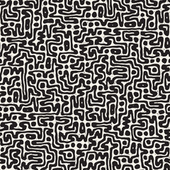 Vector Seamless Black And White Rounded Irregular Maze Pattern. Abstract Hand Drawn Background
