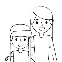 cute mom embracing her teen daughter vector illustration sketch