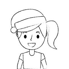 portrait cartoon woman smiling character wearing christmas hat vector illustration sketch