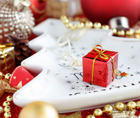 Red and golden festive christmas decorations