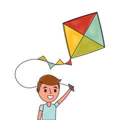 cute happy boy holding kite playing funny