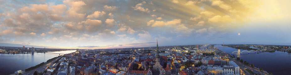 Obraz premium Panoramic aerial view of Riga at dusk, Latvia