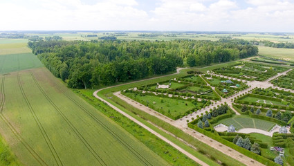 Aerial view of beautiful summer countryside around Rundale Castle, Latvia