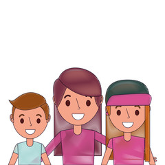 portrait mom embracing with son and daughter