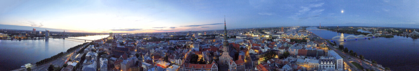 Riga at sunset, aerial panoramic view