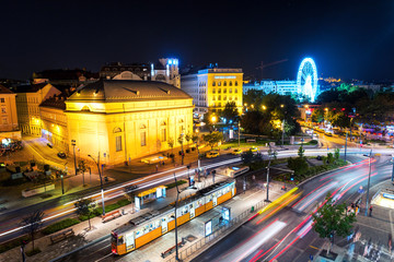 Fototapeta na wymiar Aerial view of car and tram traffic at Small Boulevard in Budapest, Hungary