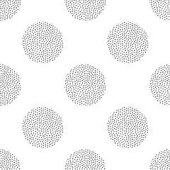 Vector seamless pattern with round dotted elements. Trendy memphis background.