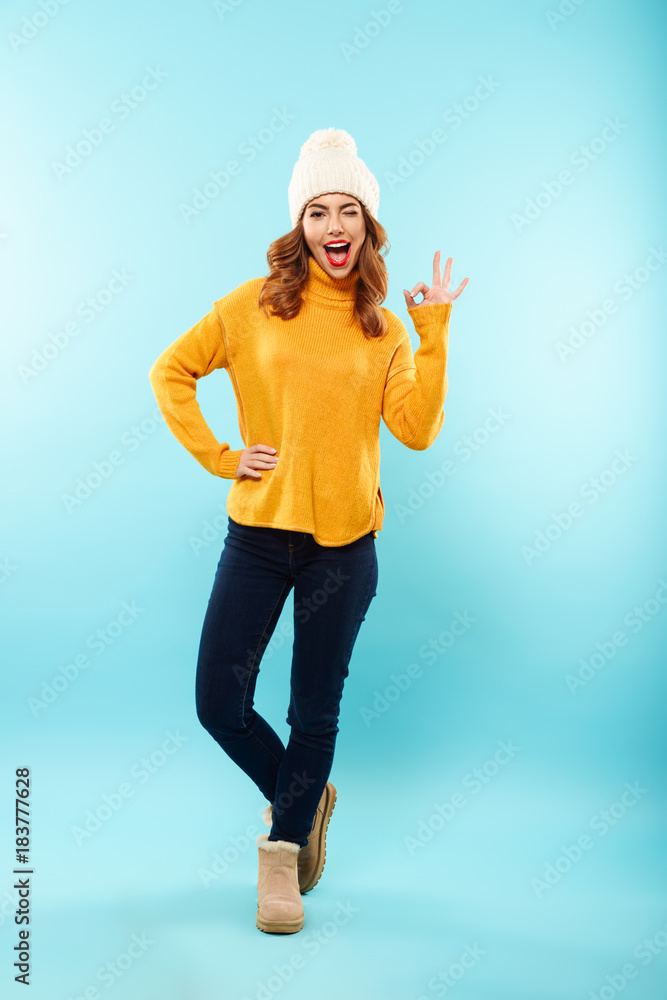 Sticker full length portrait of a joyful young girl