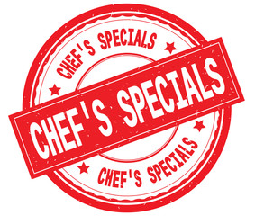 CHEF'S SPECIALS written text on red round rubber stamp.