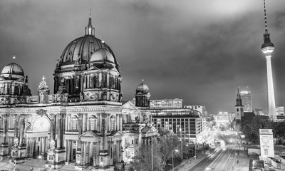 Fototapeta na wymiar Aerial view of Berlin Cathedral and Tv Tower at night