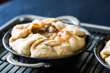 Baked fruit tart pie galette in pan