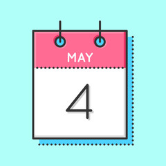May Calendar Icon. Flat and thin line vector illustration. Spring calendar sheet on light blue background. May 4th.