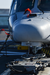 Helicopter on a platform of a frigate