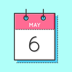 May Calendar Icon. Flat and thin line vector illustration. Spring calendar sheet on light blue background. May 6th.