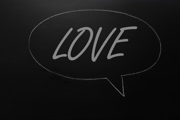 Text drawn on blackboard: Love