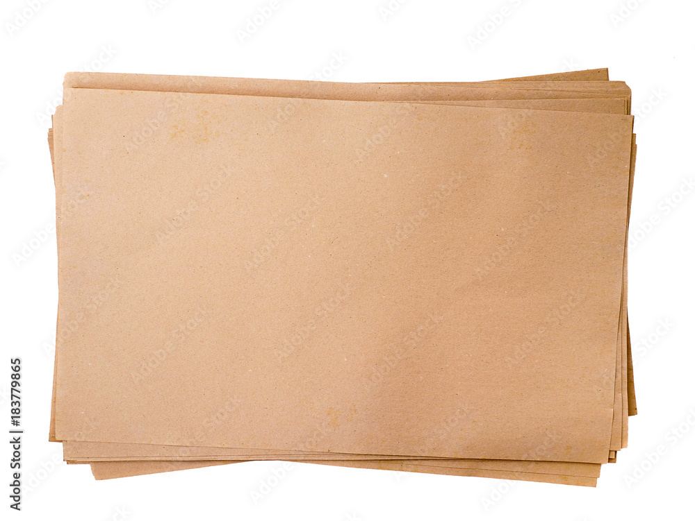 Poster old brown papers texture stack isolated on white background