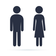 Man and Woman icons. Male and female bathroom signs, simple and modern rounded human figures.