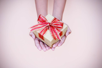 giving gift box in with hands On special days  for special person and copy space background