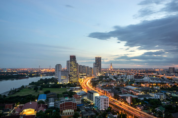 Fototapeta na wymiar Bangkok City - Aerial view Bangkok city urban downtown skyline of Thailand , Cityscape Thailand